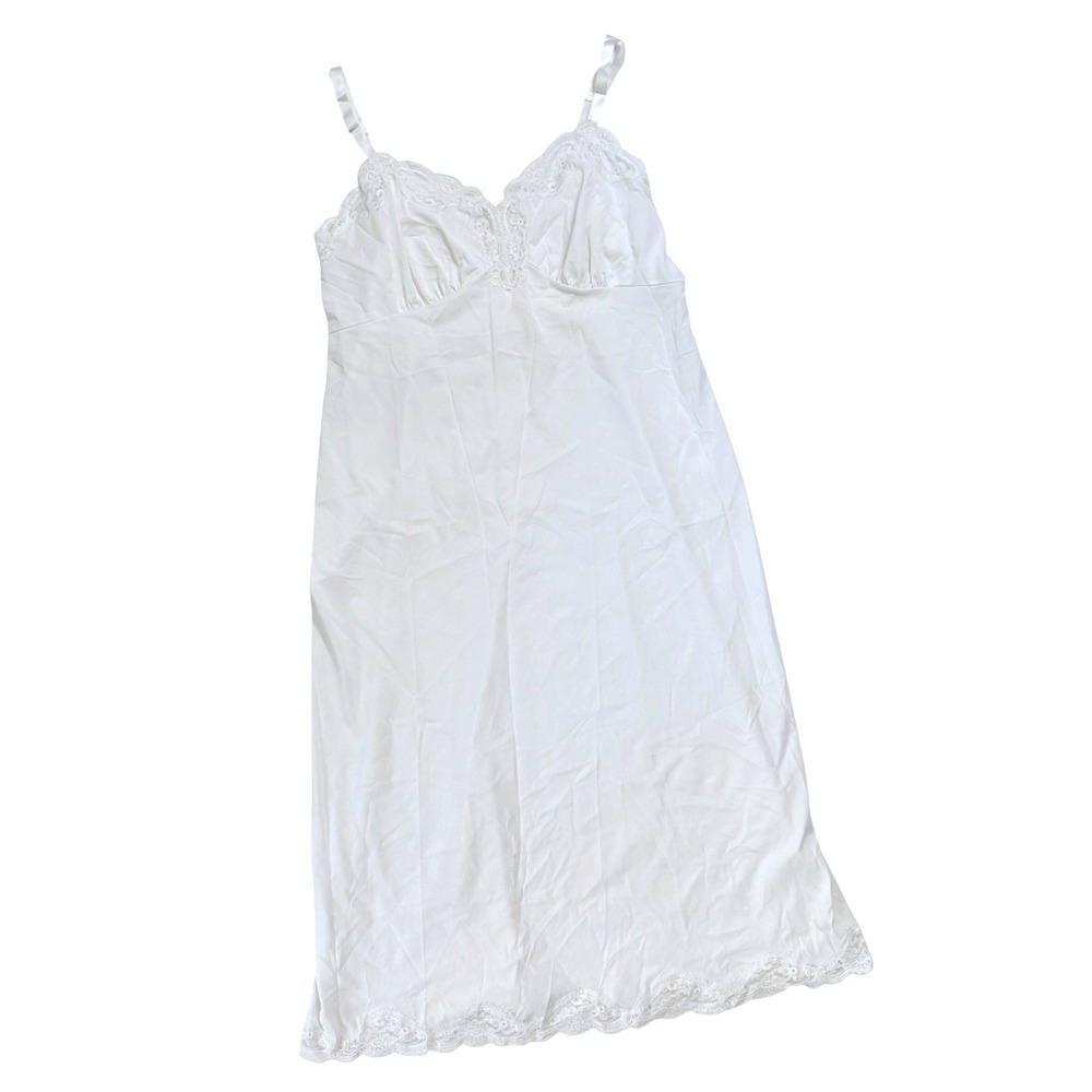 Shadowline Full Slip Vintage 38 MS White Nylon Lace Trim Lingerie Made in USA